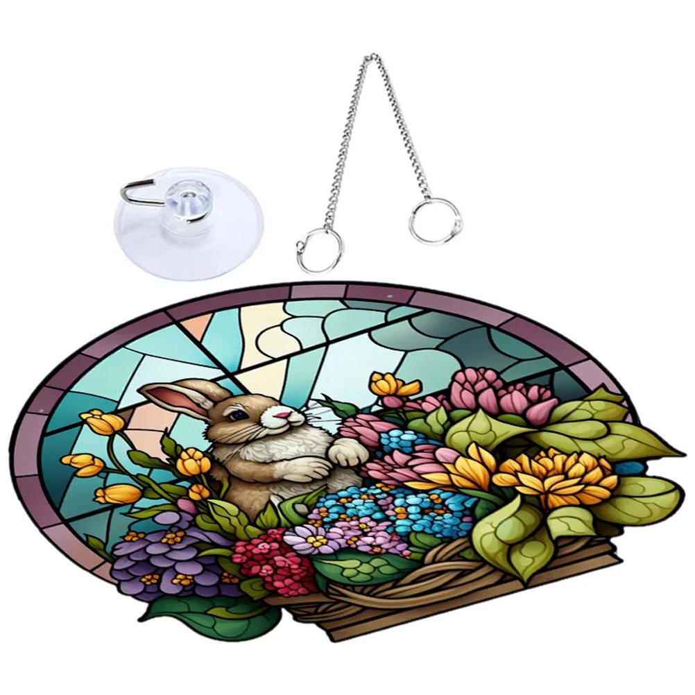 

Easter Themed Bunny and Flower Stained Hanging Ornament Acrylic Hanging Pendant