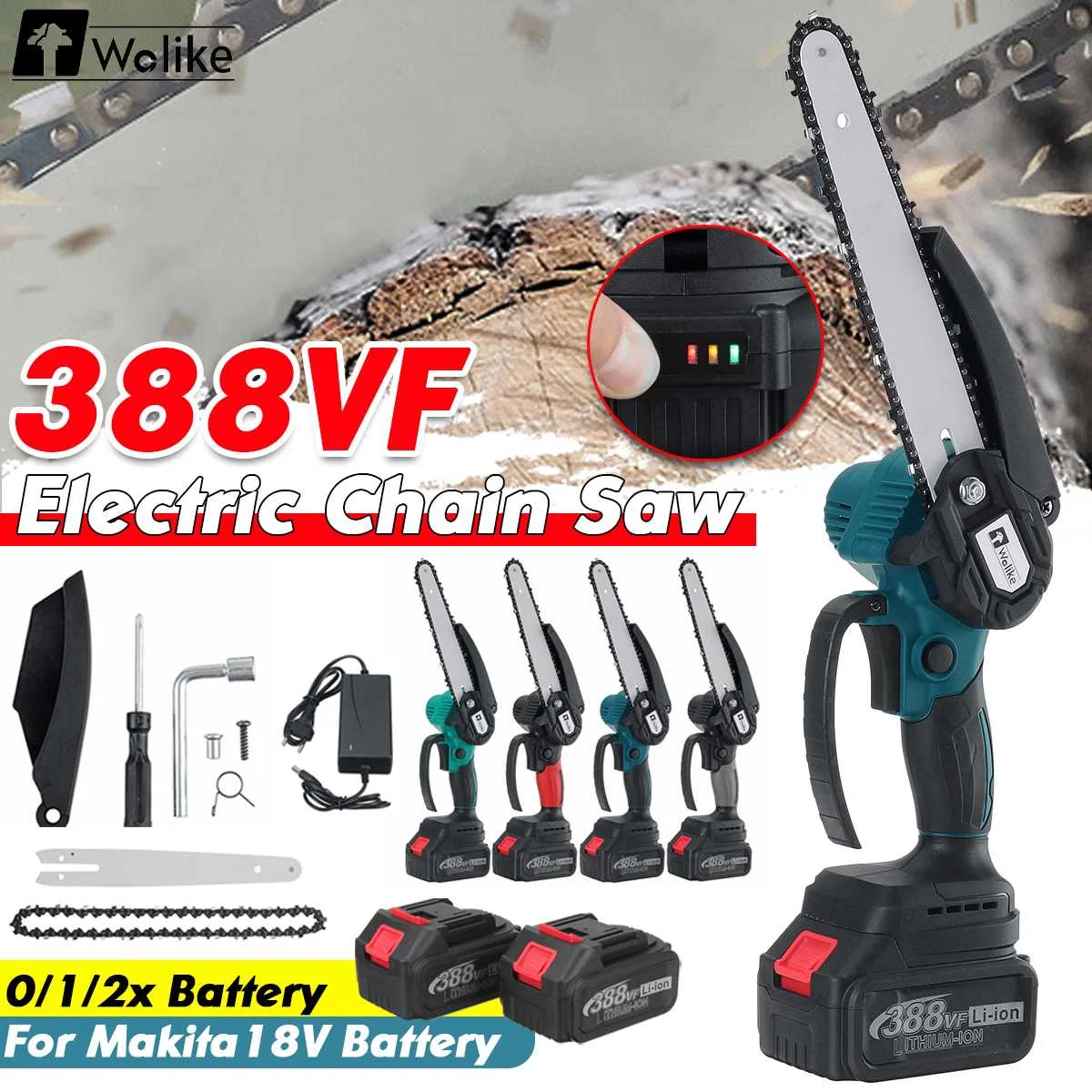 

Wolike Brushless Electric Chain Saw 388VF 8 Inch Mini Chainsaw Wood Cutter Pruning Garden Power Tool For Makita 18V Battery