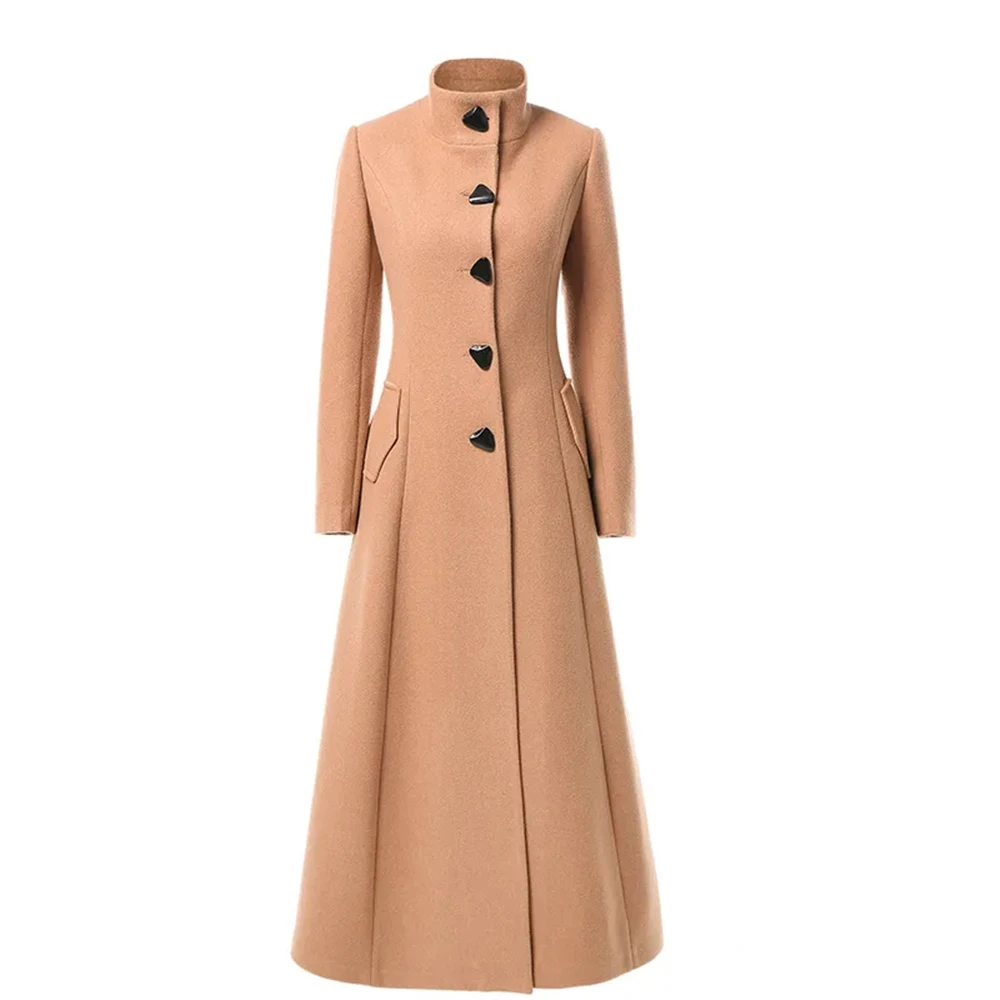 

Winter Long Jackets Womens Wool Coats Button Large Size Elegant OL Overcoats Female Woolen Coat Trendy Loose Lady Blend Coats