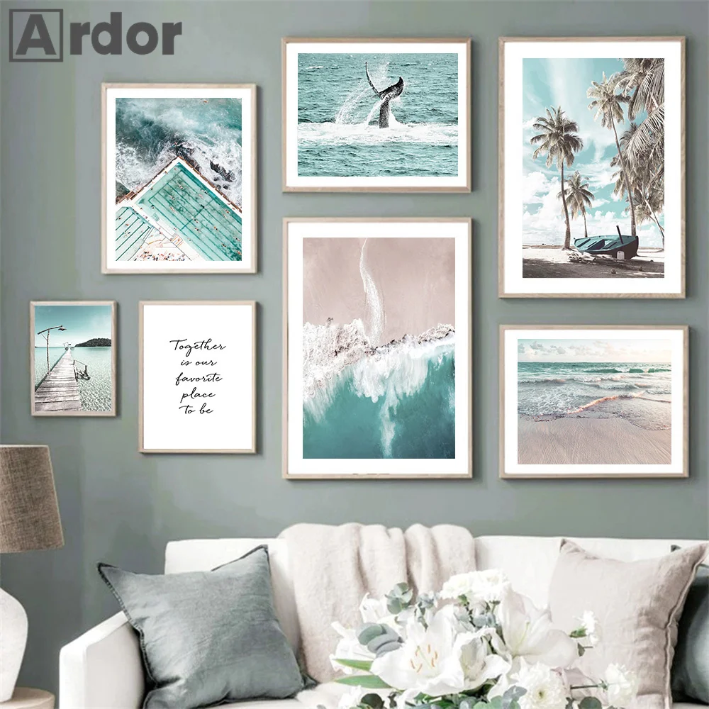 

Пляжное кокосовое дерево мост КИТ печать океан синий Бохо фото сцена плакат настенное Искусство Холст Картина Декор для гостиной