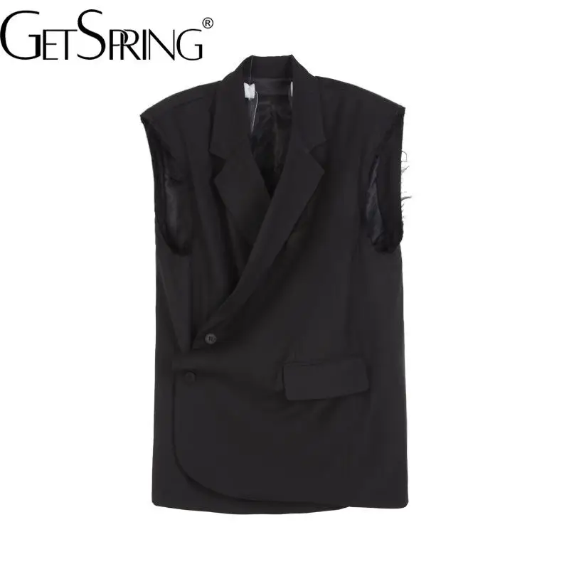 

GetSpring Women Vest Temperament Solid Sleeveless Single Breasted Female Waistcoat Fashion All Match Loose Ladies Tops Autumn