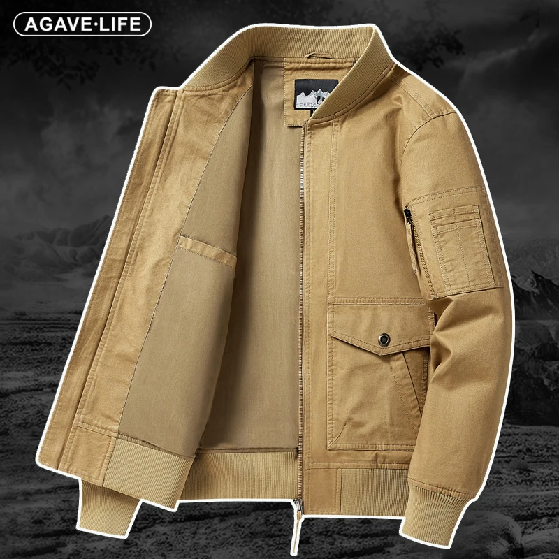 

Куртка мужская свободная в стиле ретро, вареная хлопковая верхняя одежда с несколькими карманами, с воротником-стойкой, пальто для инструментов, большие размеры, весна-осень