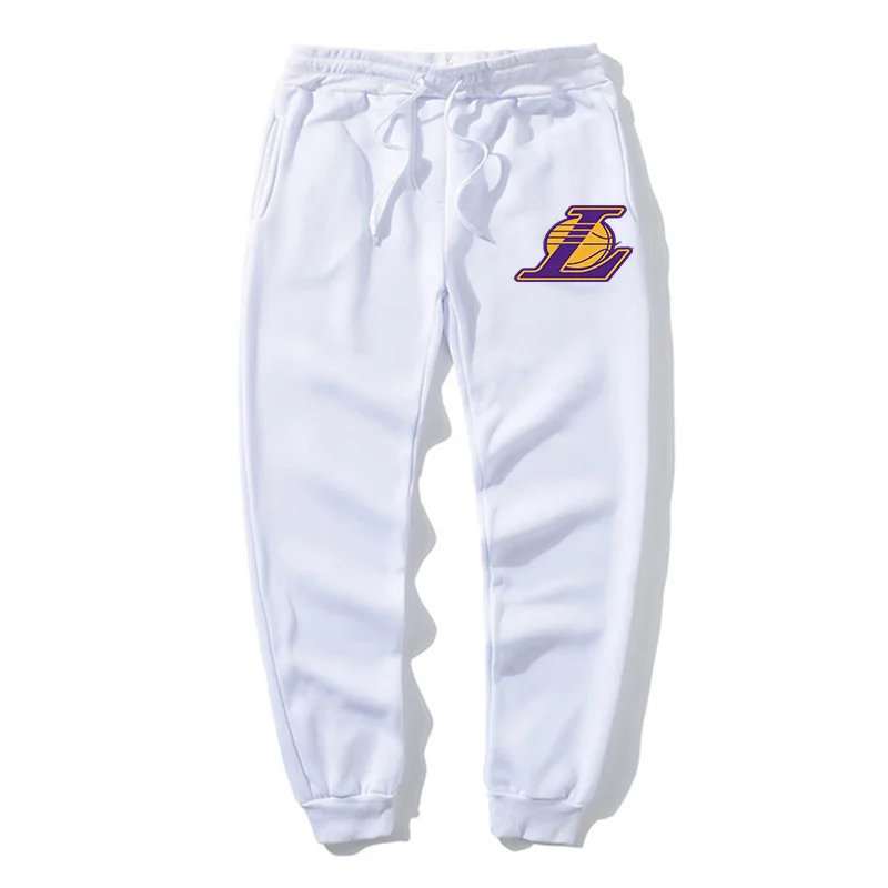 2022 Fall Winter Fashion Mens Solid Color Straps Casual Pants Lakers Team Print Male Sports Pants Sportswear Fitness Trousers