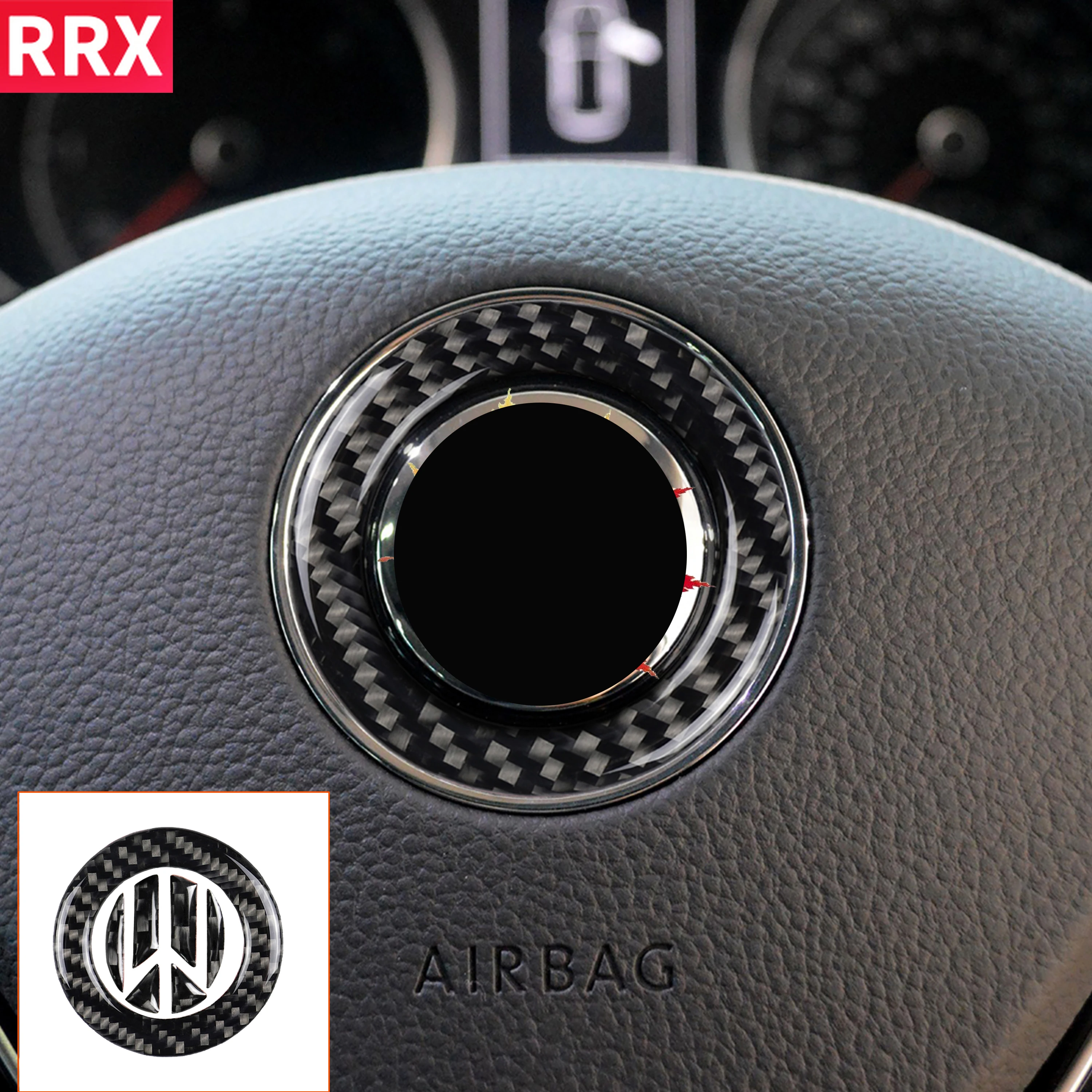 

RRX For VW Golf 7 6 GTI MK7 Scirocco Passat B6 Jetta Bora Carbon Steering Wheel Logo Badge Emblem Cover Sticker Trim Car styling