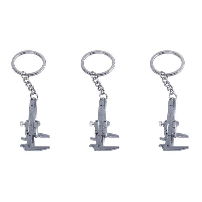 

3X Silver Simulation Vernier Caliper Model Ruler Slide Keychain