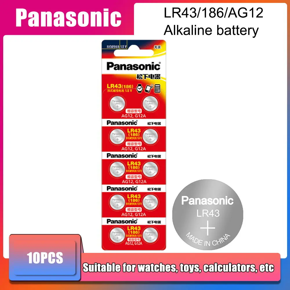 

10 шт., аккумулятор Panasonic 1,55 Ag12 LR43 LR 43 для часов, 186 в