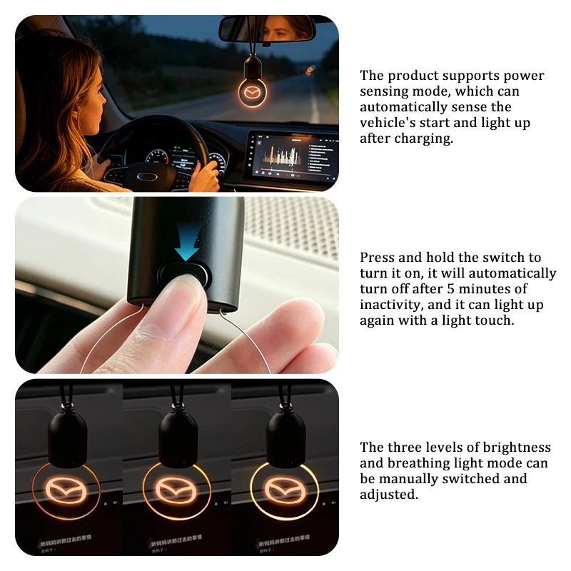 Фото Декоративный подвесной LED-светильник для зеркала заднего вида Mazda, ретро-лампа, атмосферная подсветка для Axela, Speed 6, CX3, CX4, CX5, CX7, CX8, CX9, MS №5