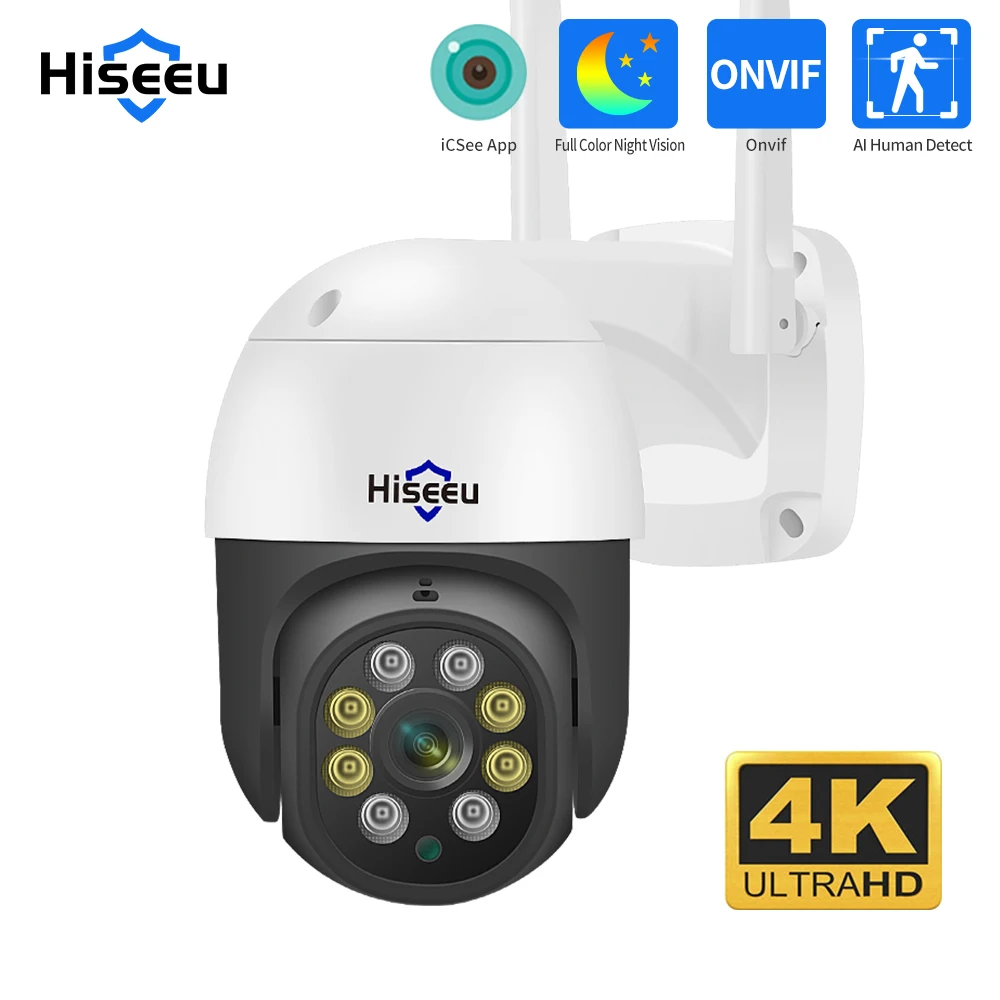 Hiseeu Ultra HD 4K 8MP PTZ IP Camera WIFI Outdoor Security 3MP Full Color Night Vision Video Surveillance CCTV Cameras iCsee P2P