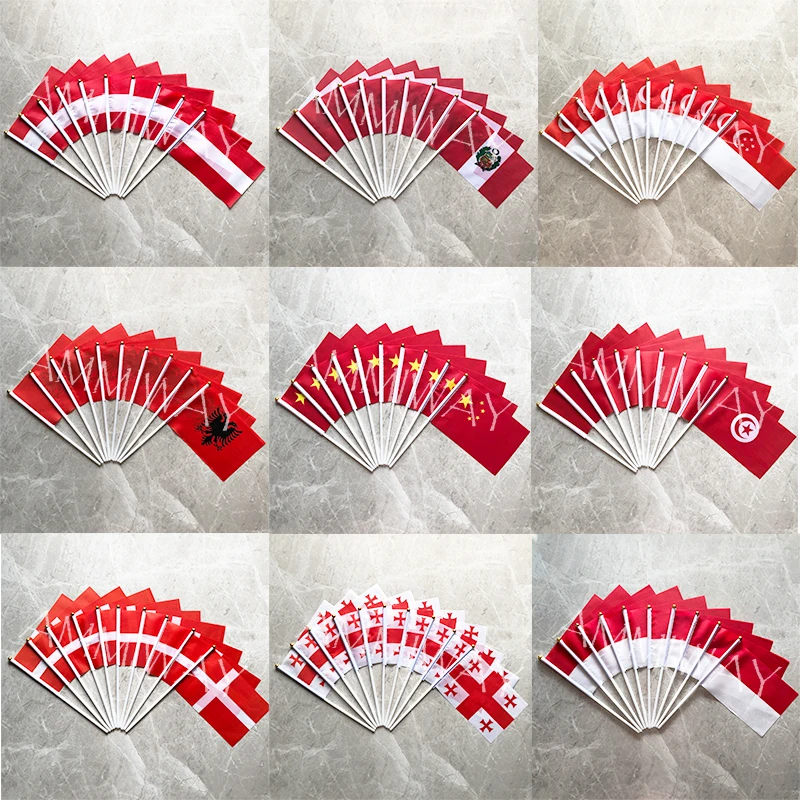 14x21cm 10pcs Austria Peru Singapore Albania China Chinese Tunisia Denmark Danish Georgia Indonesia Small Hand Flags and Banners - купить по