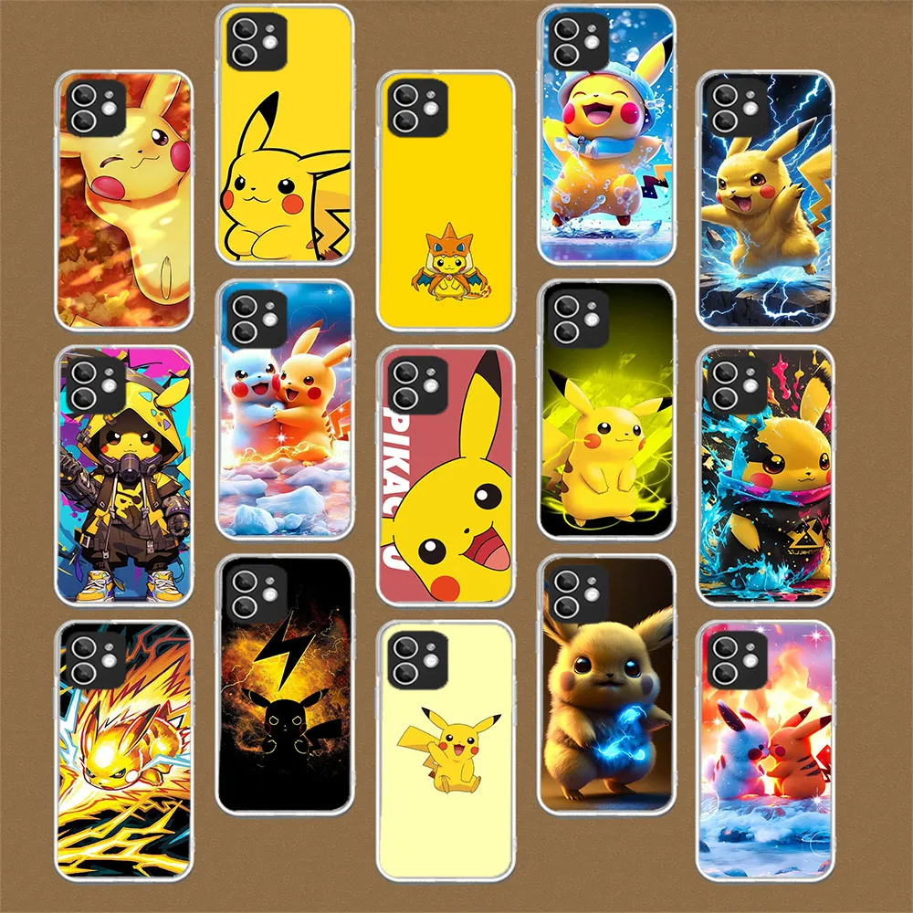 WRA-20 Прозрачный гибкий чехол из ТПУ Пикачу для iPhone X 13 14 15 16 Mini Pro Plus Max