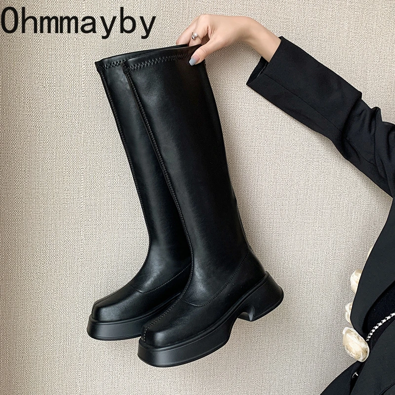 2022 Winter Platform Women Long Boot Back Zipper Ladies Elegant Soft PU Leather Knee-High Boots New Thick Sole Keep Warm Shoes