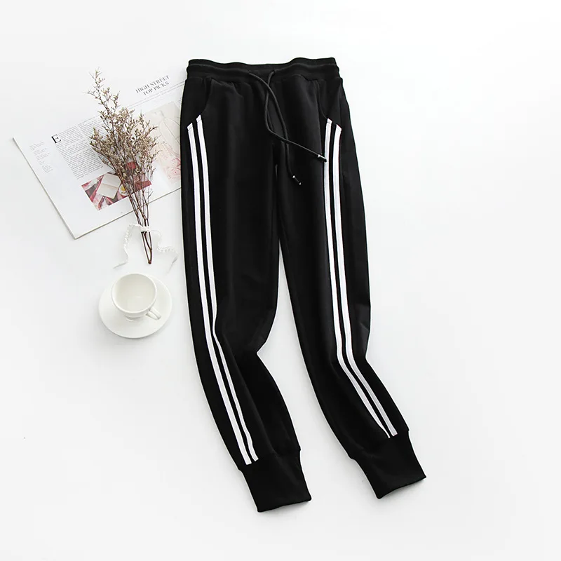 

Весна-Осень 2023, черные спортивные брюки, хлопковые женские свободные шаровары для студенток, повседневные спортивные брюки для бега в Корейском стиле