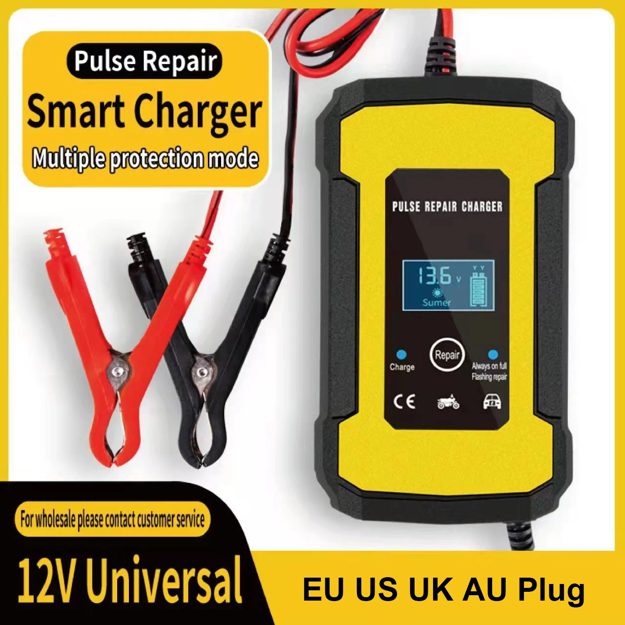 

90W Car Battery Charger 6A 12V Fully Automatic Pulse Repair Charge For Car Motorcycle SUV Battery Charger Touch Screen