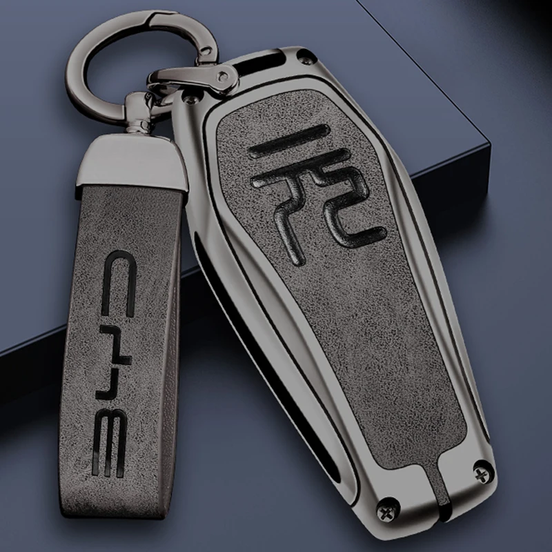 

Zinc Alloy Leather Car Remote Key Fob Case Cover Protector Holder Shell For BYD ATTO 3 Yuan PLUS Keyless Keychain Accessories