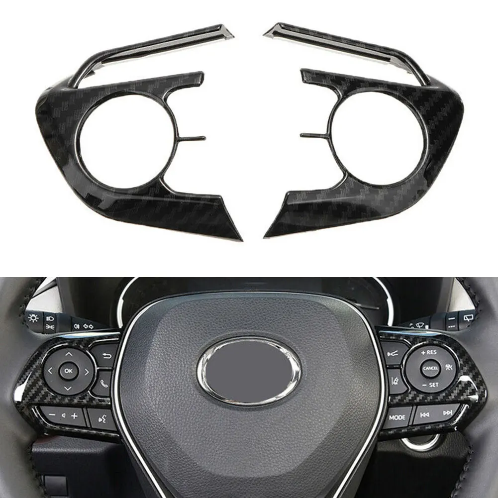 

2pcs Carbon Fiber Steering Wheel Button Frame Cover Trim For Toyota RAV4 19-20 Decoration Cover Trims