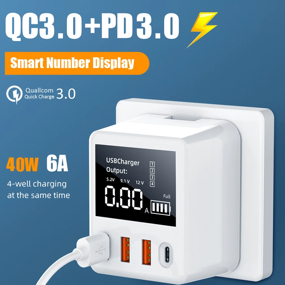 

40W Quick Charge QC3.0 USB Charger Wall Travel Mobile Phone Adapter Fast Charger USB Charger For iPhone Xiaomi Huawei Samsung