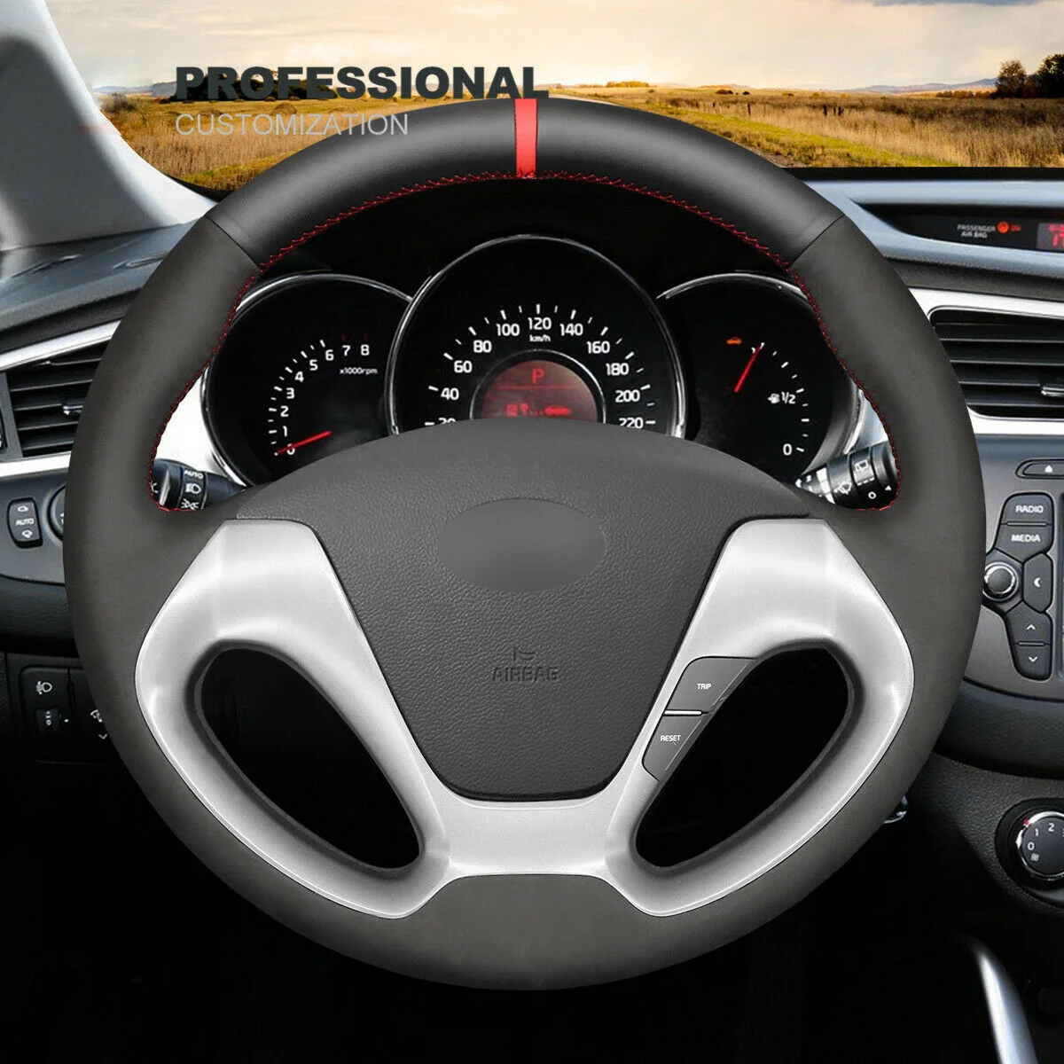 

Чехол на руль из черной замши и красной кожи для Kia Forte Koup Forte5, аксессуары для салона автомобиля