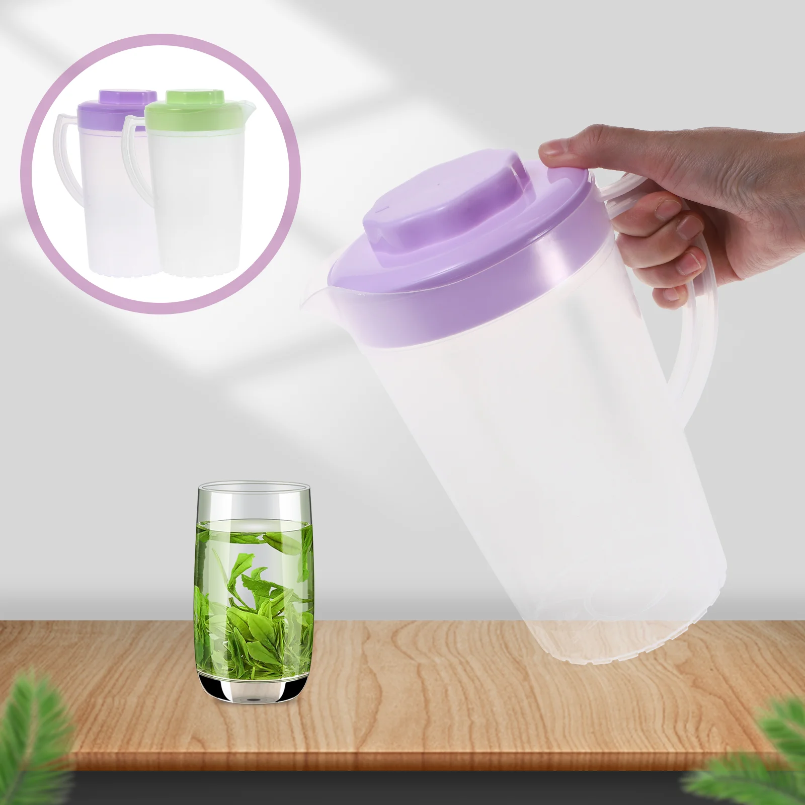 

2 Pcs Glass Water Plastic Water Pitcher With Lid Cold Pitcher Scale Large Capacity Beverage Kettle Scented Tea Pot Bottle