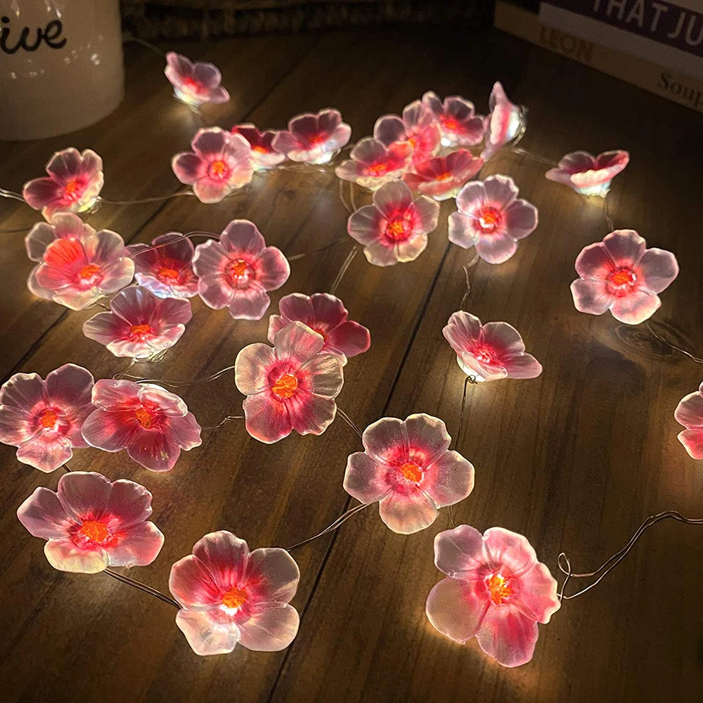 

2M 20LEDS Cherry Blossom Fairy String Lights Pink Flower String Lamps Battery Powered For Outdoor Christmas Garland Decoration