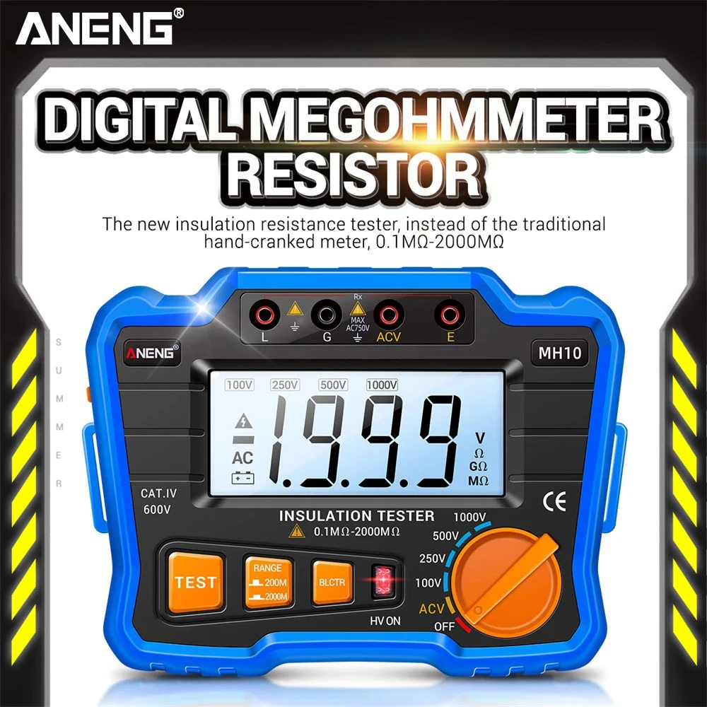 

ANENG MH10 Digital Megohmmeter Meter 100/250/500/1000V Insulation Earth Resistance Meter Tester cable Voltmeter Megger Meter