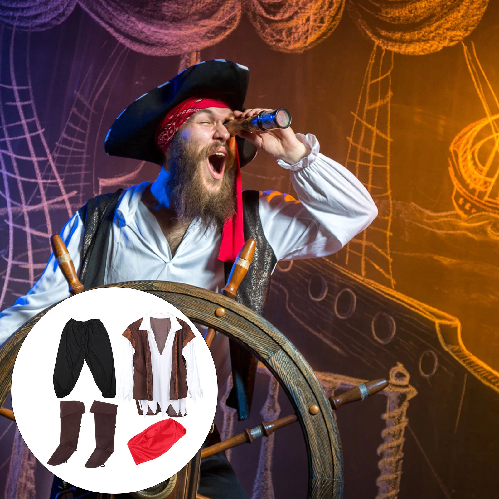 

1 Set Halloween Costume Mens Pirate Costume Prop Performance Cosplay Pirate Supplies Role Play Costumes