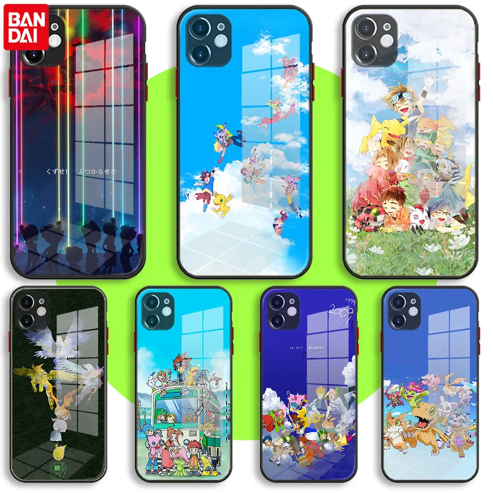 

BANDAI Black Soft Glass Case For iPhone 13 11 12 Mini Pro Max XS XR X 7 8 6 Plus SE2 Silicone Protection Cover Digimon Adventure