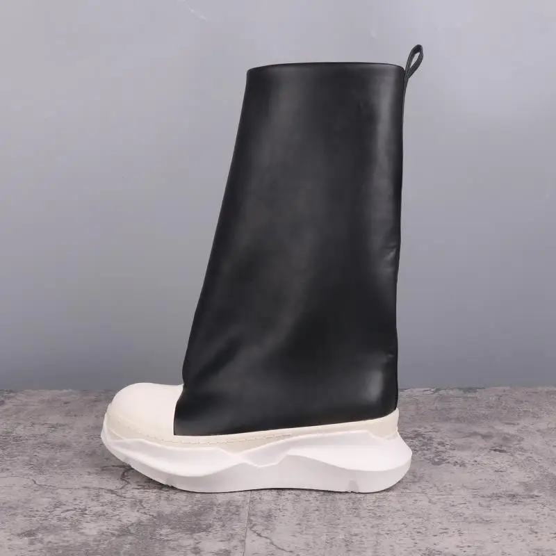 

High Street Rick Men Sneakers Women Boots Y2k Ro Owens Black Leather Elephant Boots Double Sole Higher Quality