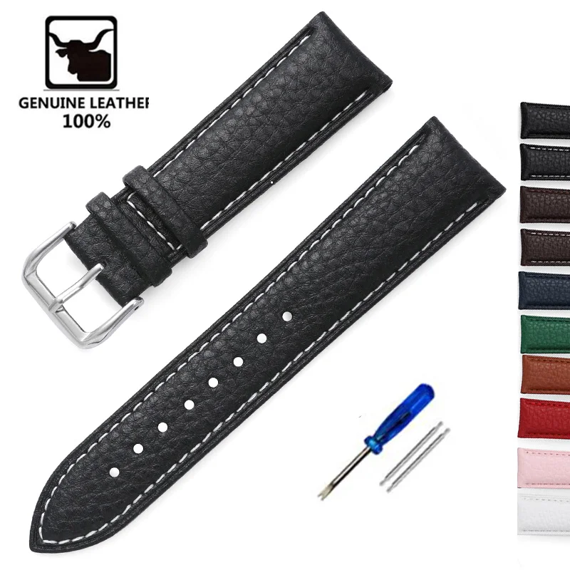 Genuine Leather Strap Calfskin Men Women Watch Band Watch Accessories Bracelet 12mm 14mm 16mm 18mm 20mm 22mm Green Blue Black