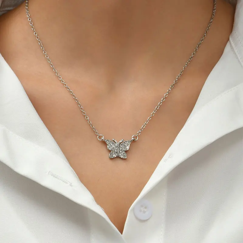

Diamond Butterfly Pendant Necklace Women's Fashion Simple Neck Chain Choker Necklace for Women Jewelry One Piece