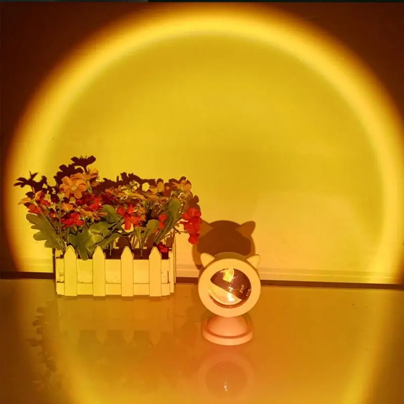 

Sunset Lamp Adorable LED Sunset Projector Lights With Cute Ears Rechargeable Night Light Bedroom Sunset Lamps Home Decor