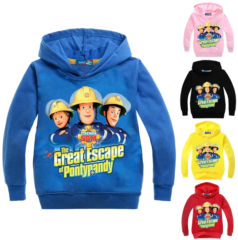 

2-16Y 2022 Fireman Sam Clothes Boy Hoodie Children Cartoon Firefighter Outwear Kids Long Sleeve Coats Causal Hoodies Jumper