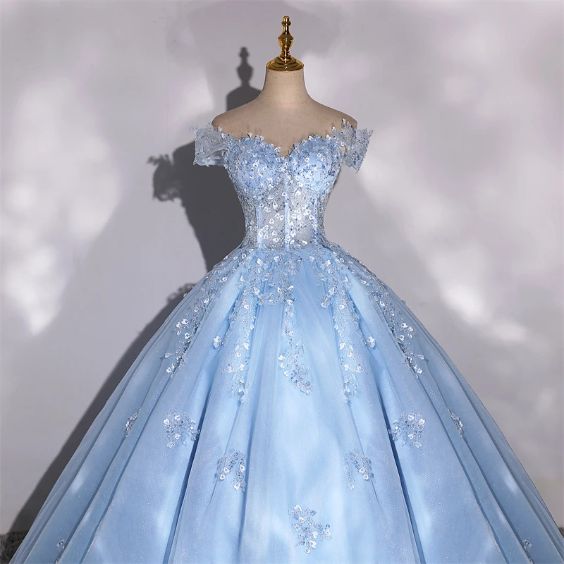 Фото Блестящие вечерние платья 15, платья Quinceanera, бальное платье, элегантное платье с открытыми плечами для 15-летнего возраста, платье для выпускного вечера по индивидуальному заказу №3