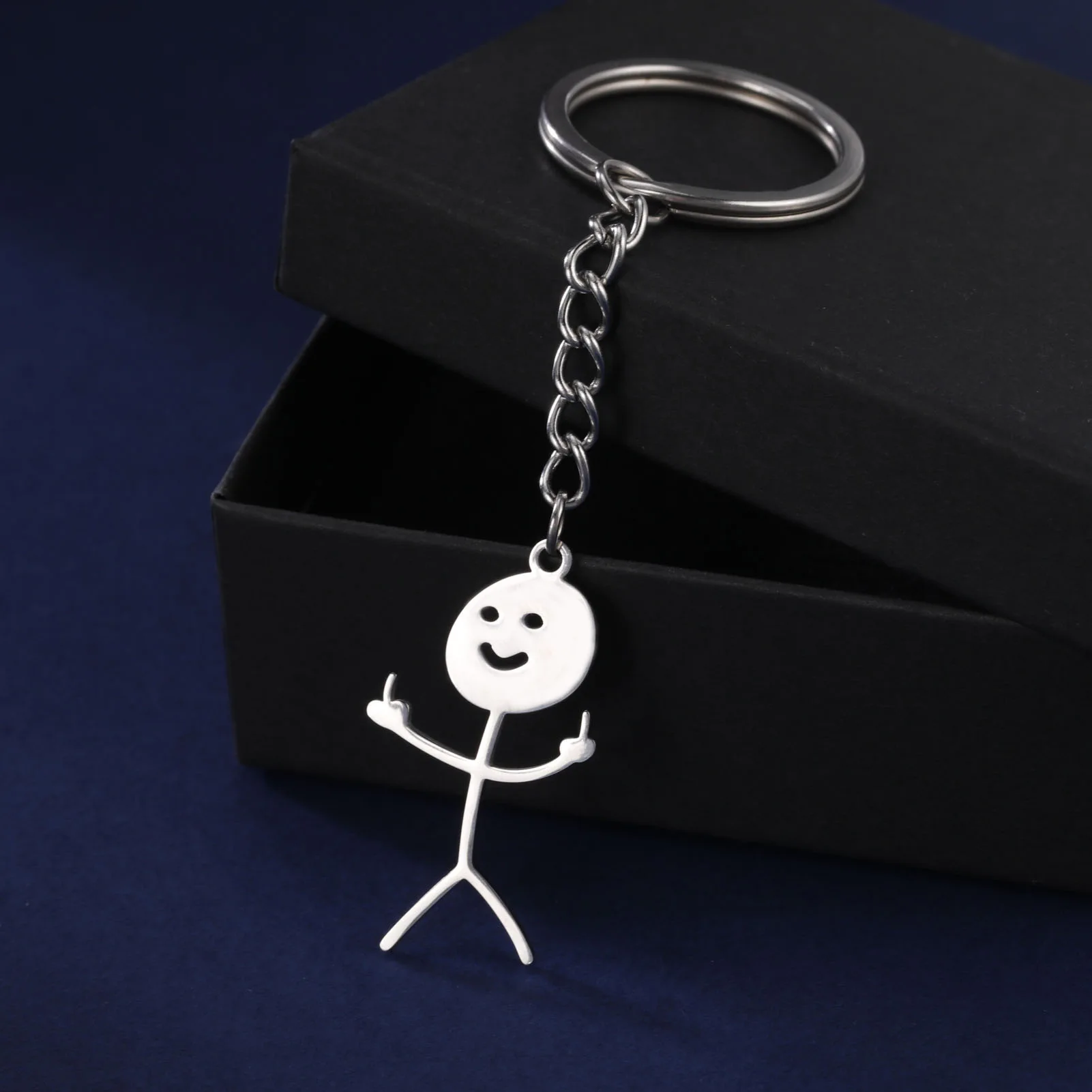 

Funny Doodle Key Chain Graffiti Stainless Steel Middle Finger Stickman Men Pendant Key Ring Hip-hop Jewelry Girsl Boys Gift