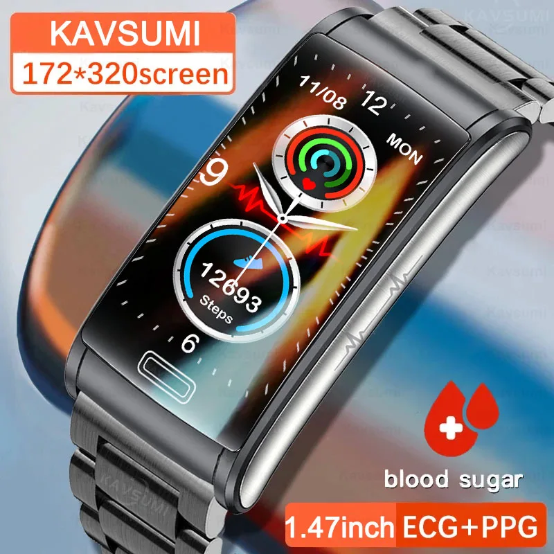 

2023 New Non-Invasive Blood Sugar Smart Watch Men Blood Oxygen Blood Pressure ECG+PPG Body Temperature Health Men Smart Watch