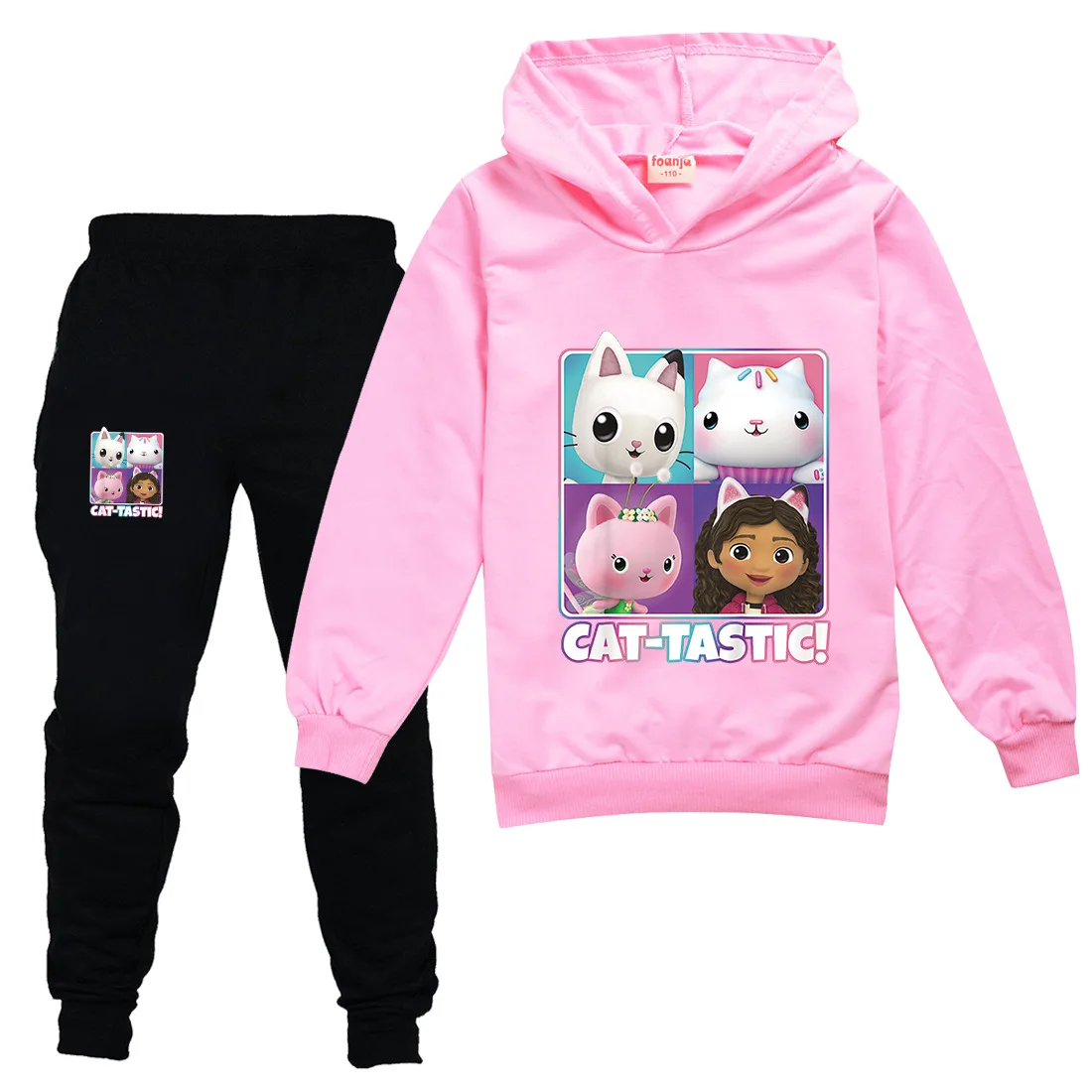 Children's Clothes Spring and Autumn Cute Cat Doll Hoodie Boys Pullover Top + Trousers 2-piece Set Toddler Girl Coat Sports Suit