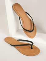 braided faux leather toe thong flip flops