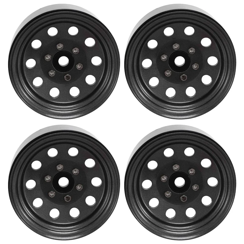

4PCS Metal Beadlock 1.9 Wheel Rim Wheel Hub Round Hole for 1/10 RC Crawler Car Traxxas TRX4 D90 Axial SCX10 90046 Grey