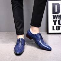 size 48 fashion men dress leather shoes snake skin prints classic style wine blue black lace up pointed men oxford formal shoes