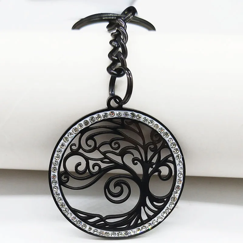 

Fashion Tree of Life Stainless Steel Crystal Car key Chain for Women Black Color Keyrings Jewelry key chain car K77631BS07