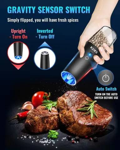 1/2Pcs Electric Pepper Grinder Salt And Pepper Grinder USB Rechargeable Adjustable Coarseness Spice Mill LED Light And bracket