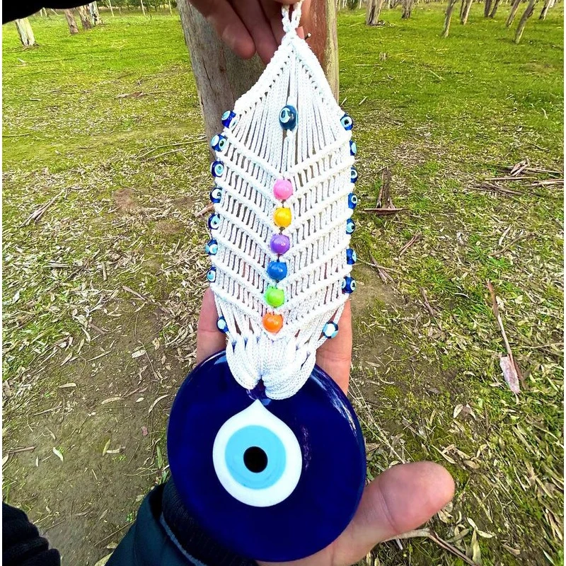 

Lucky Eye Glass Blue Turkish Evil Eye Pendant Wall Hanging Macrame Handmade Decoration for Home Living Room Car Gift Home Decor