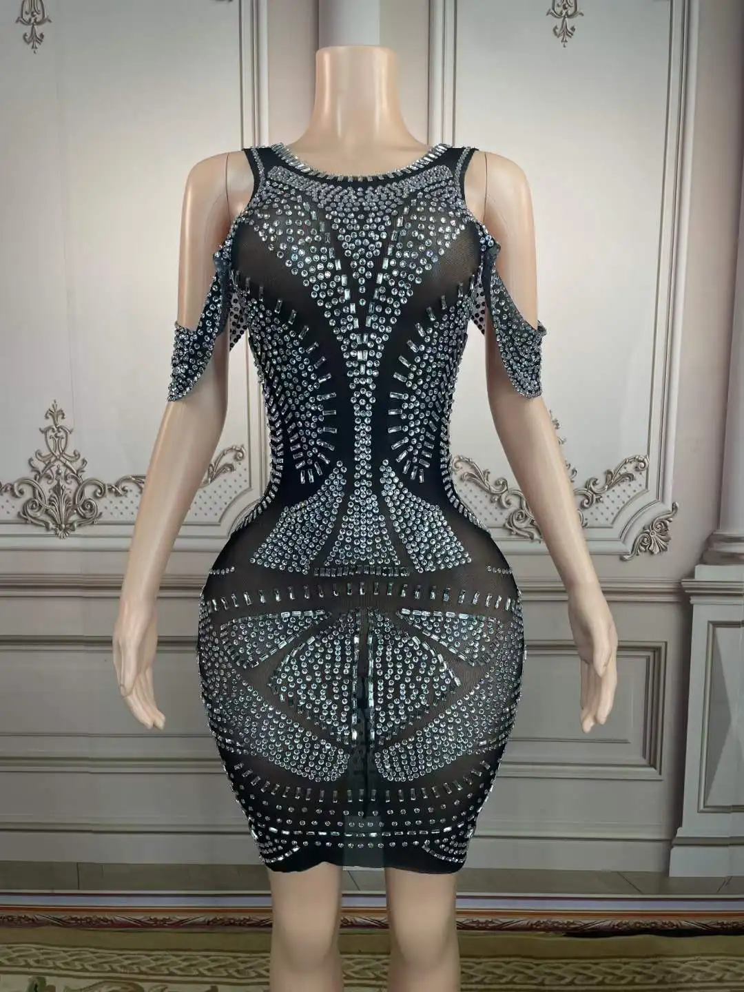 Элегантное сексуальное роскошное платье стразы для женщин короткое