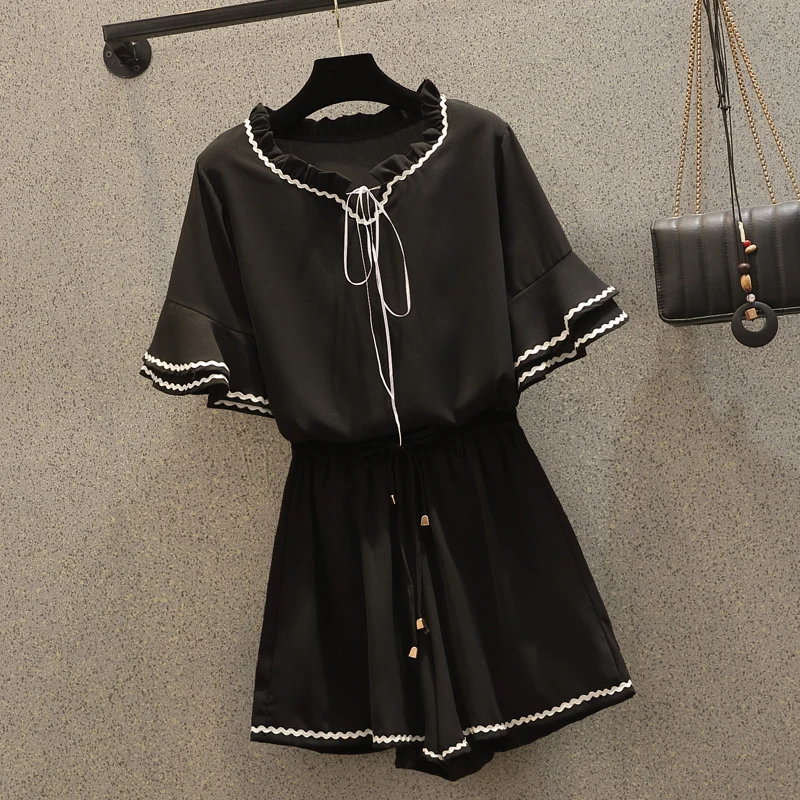 

Casual Womem Summer Tracksuit Shorts Two Piece Set 2022 Lounge Wear Short Sleeve Shirt Tops And Mini Shorts Suit Female Homewear