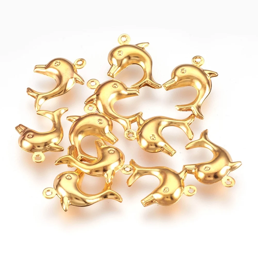 

100pcs 304 Stainless Steel Dolphin Pendants Golden Cute Animal Pendant for jewelry making DIY bracelet necklace Decor,hole: 1mm