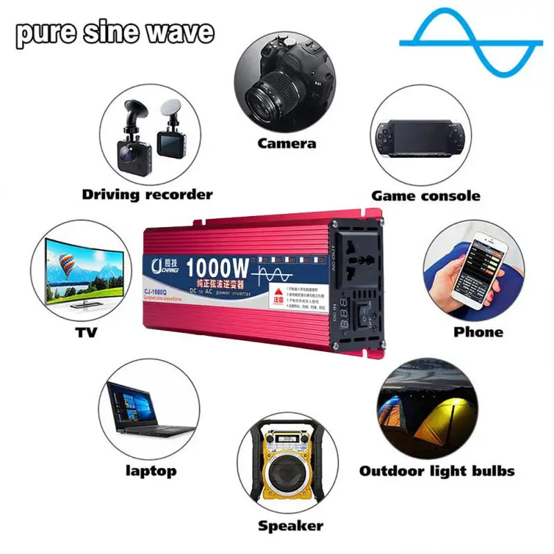 

Pure Sine Wave Inverter 12V/24V To AC110V 220V 1000W 1600W 2200W 3000W Voltage Transformer Power Converter Solar Inverter LED