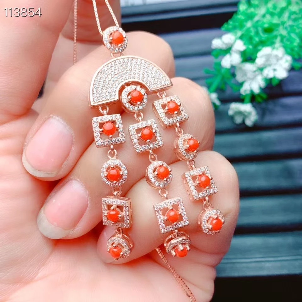 

Ожерелье с подвеской MeiBaPJ из настоящего натурального драгоценного кораллового камня с сертификатом, ювелирные изделия из чистого серебра ...