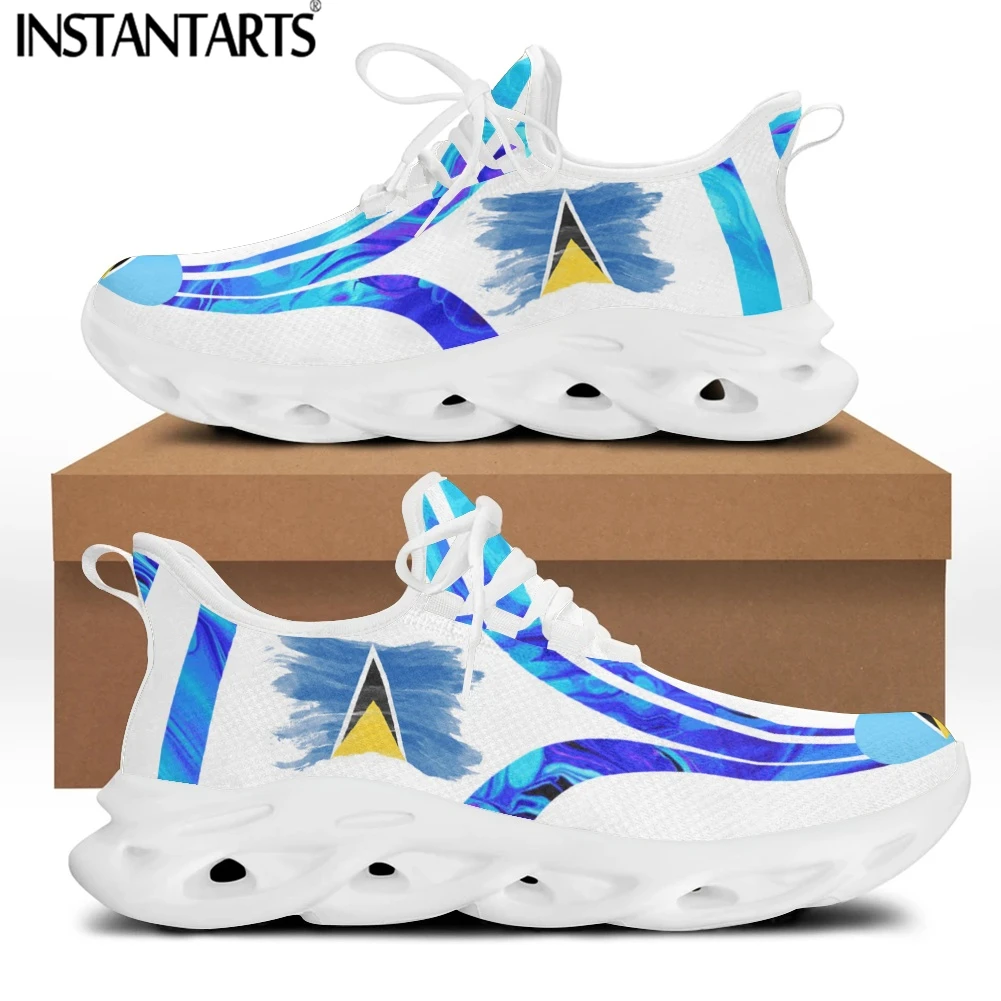 

INSTANTARTS Lightweight Women Mesh Swing Sneakers Fashion Saint Lucia Flag Design Femme Flat Shoes Breathable Footwear Zapatos