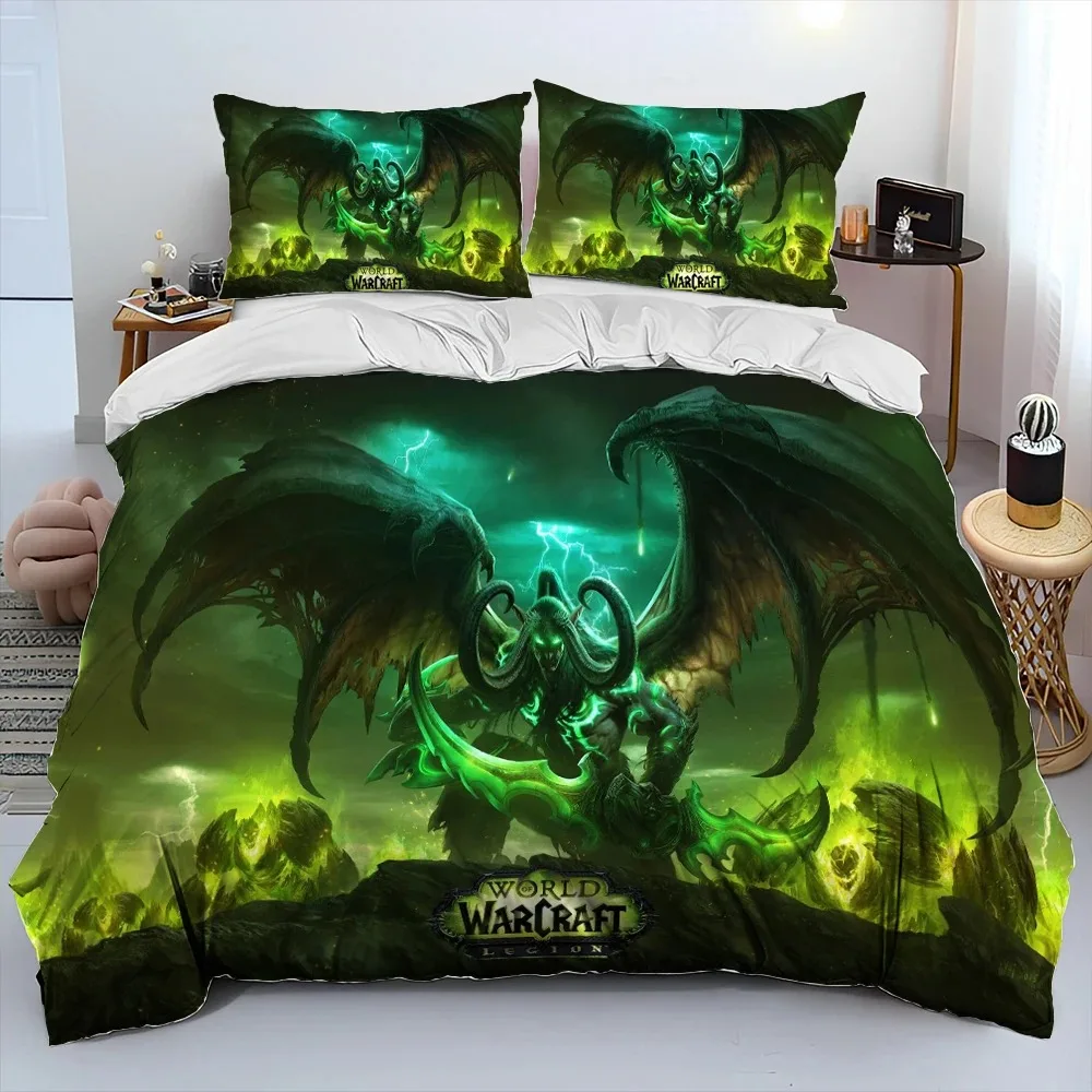 Фото Новый комплект постельного белья с 3D принтом World of Warcraft, WOW, игрового геймера, комплект постельного белья в стиле аниме, комплект из 3 предметов для взрослых и детей, комплекты пододеяльников для спальни №4
