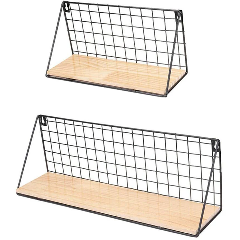 

Набор из 2 плавающих настенных полок, кухонные полки для хранения, настенные деревянные полки в деревенском стиле с плавающей проволокой, ст...