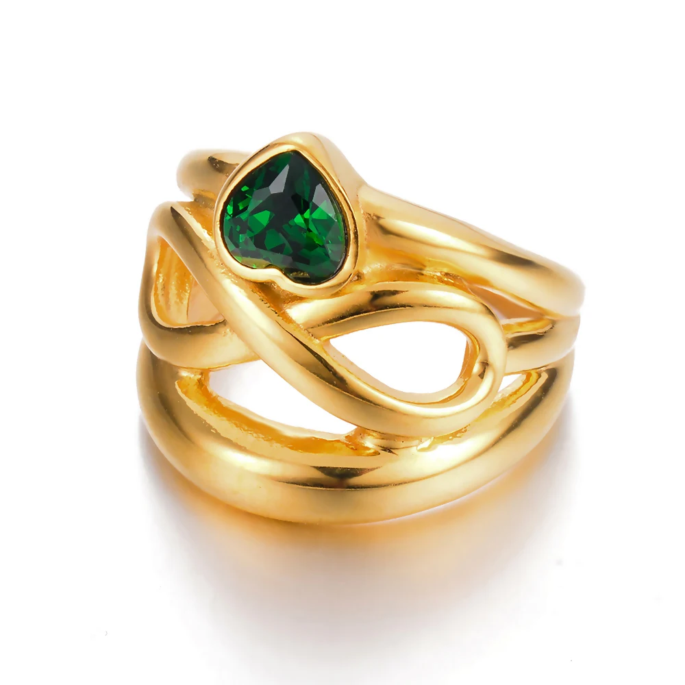 

Dropshipping Fashion Stainless Steel Eternality Love Heart Rings Green Birthday Stone Finger Rings for Women Party Birthday Gift
